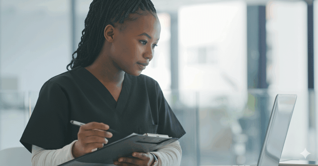 Nurse evaluating checking