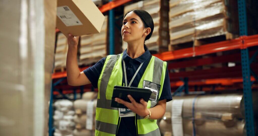 Staffing female warehouse worker employee