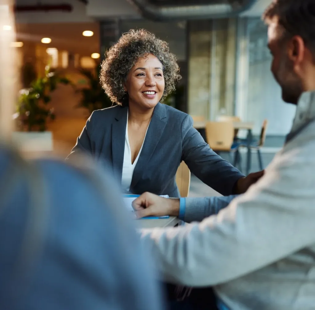 Occupational health consultation between professional and employees in workplace